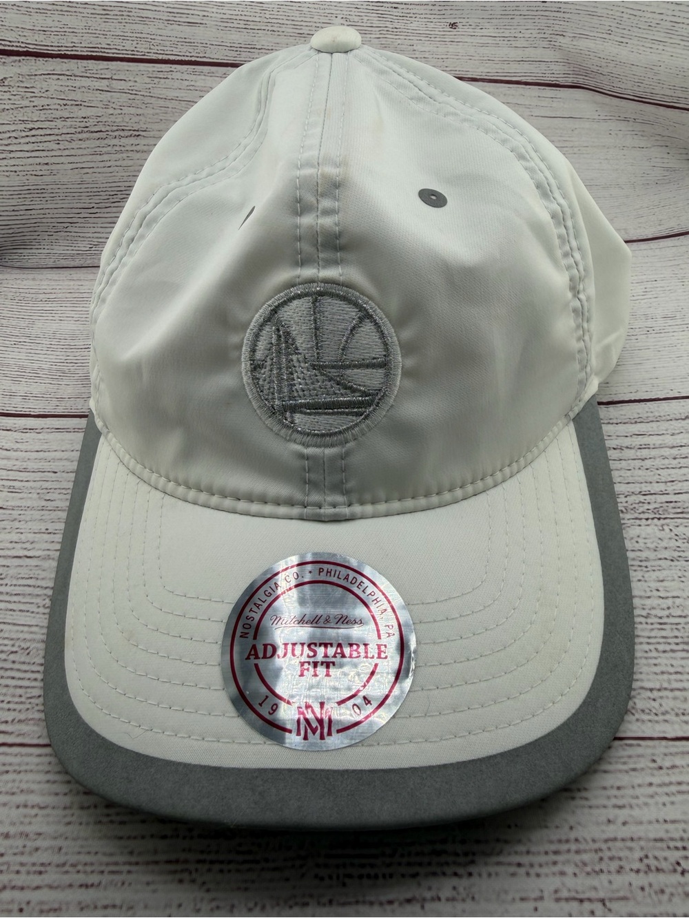 Mitchell & Ness White and Gray Golden State Warriors Adjustable Hat